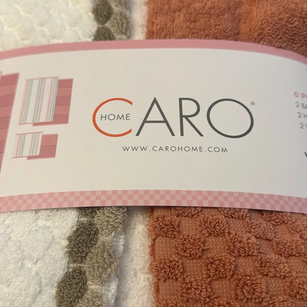 💥6pc CARO HOME 100% Cotton Bath Towel Set - Pink/White